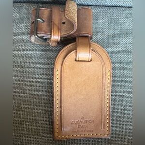 Authentic Louis Vuitton Vachetta Leather Luggage Tag & Poignet Set